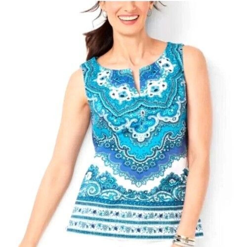 rsvp Talbots Tank Top Shirt 6P Blue White Paisley Structured Resortwear Beach